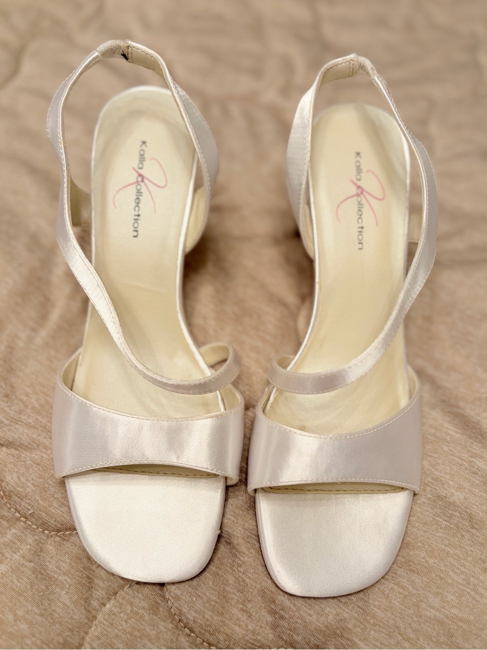 Vintage 90s Ivory Satin Bridal Heels 7.5 Wedding Strappy Slingback Shoes